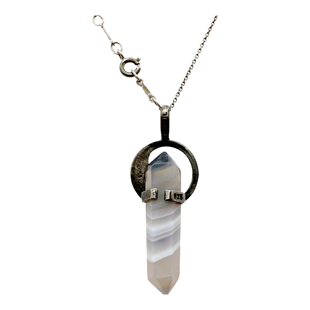 Great *Silver Moon & Agate Prism 16" Necklace