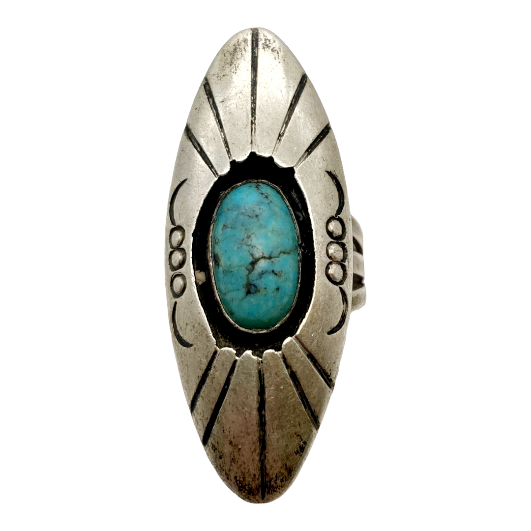 Shadowbox *Oval Sterling Silver & Turquoise Pointer Ring (sz 7.5)