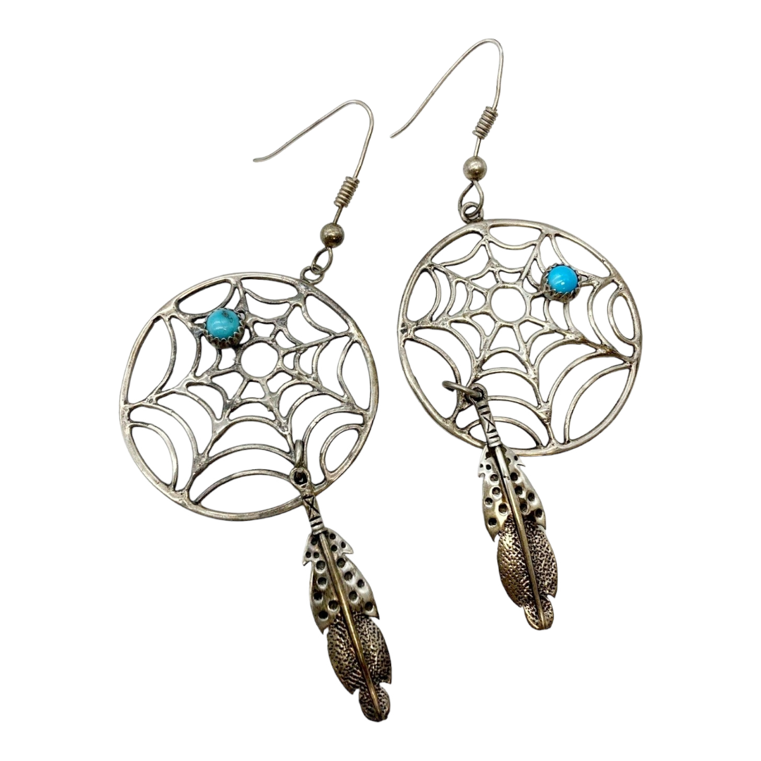 Beautiful *Sterling Silver Dangle "Dream Catcher" Earrings