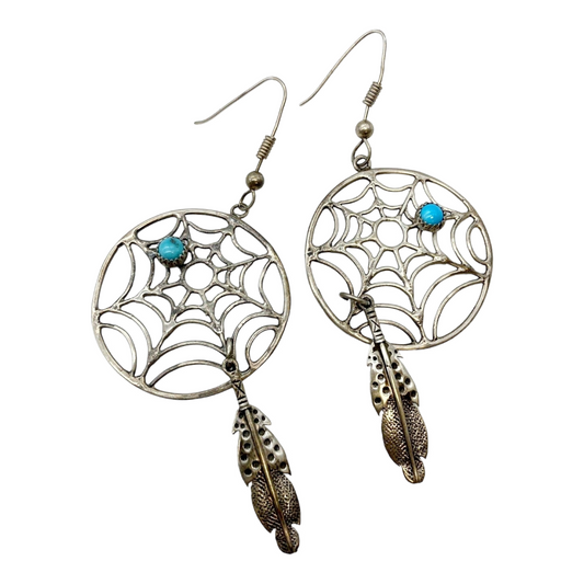 Beautiful *Sterling Silver Dangle "Dream Catcher" Earrings