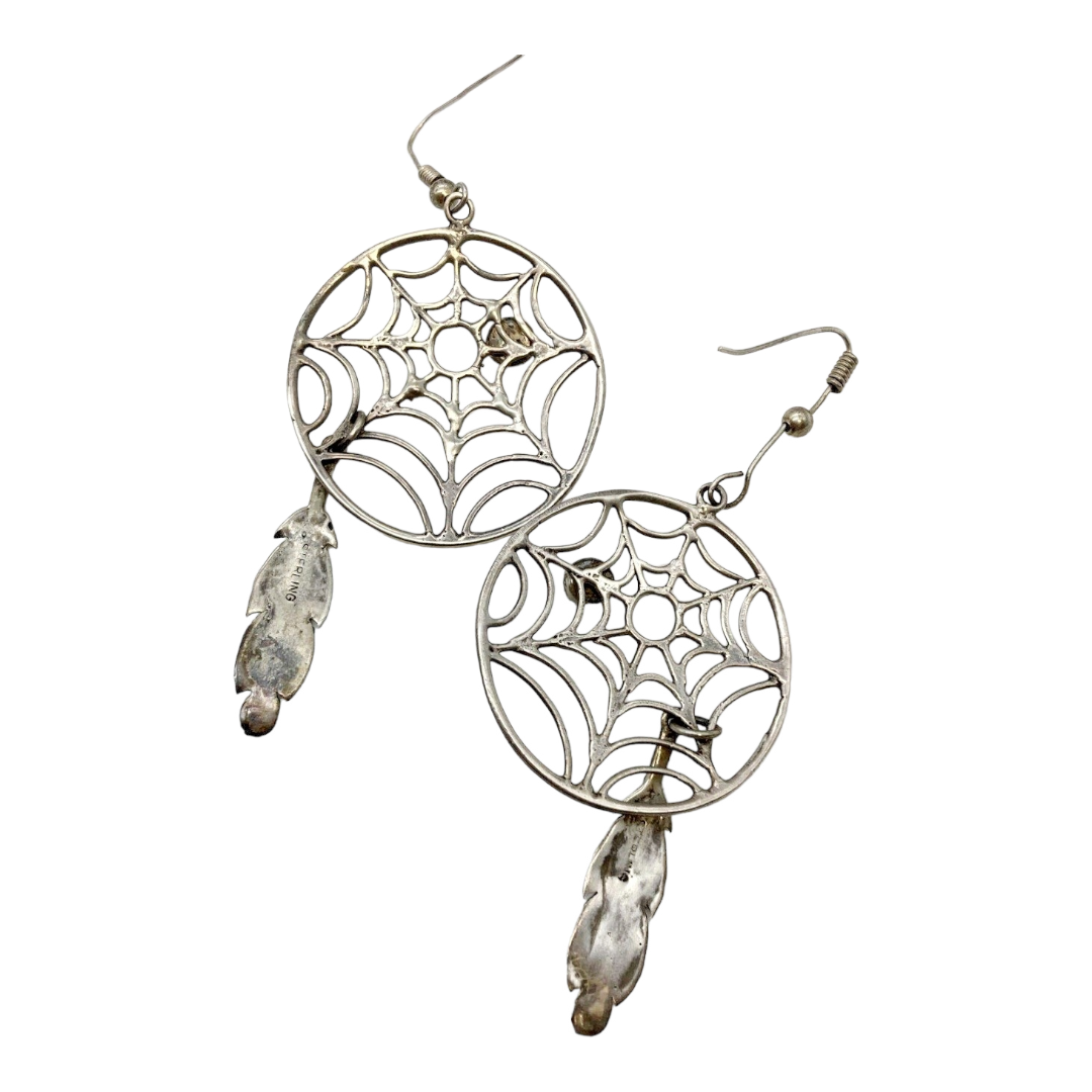 Beautiful *Sterling Silver Dangle "Dream Catcher" Earrings