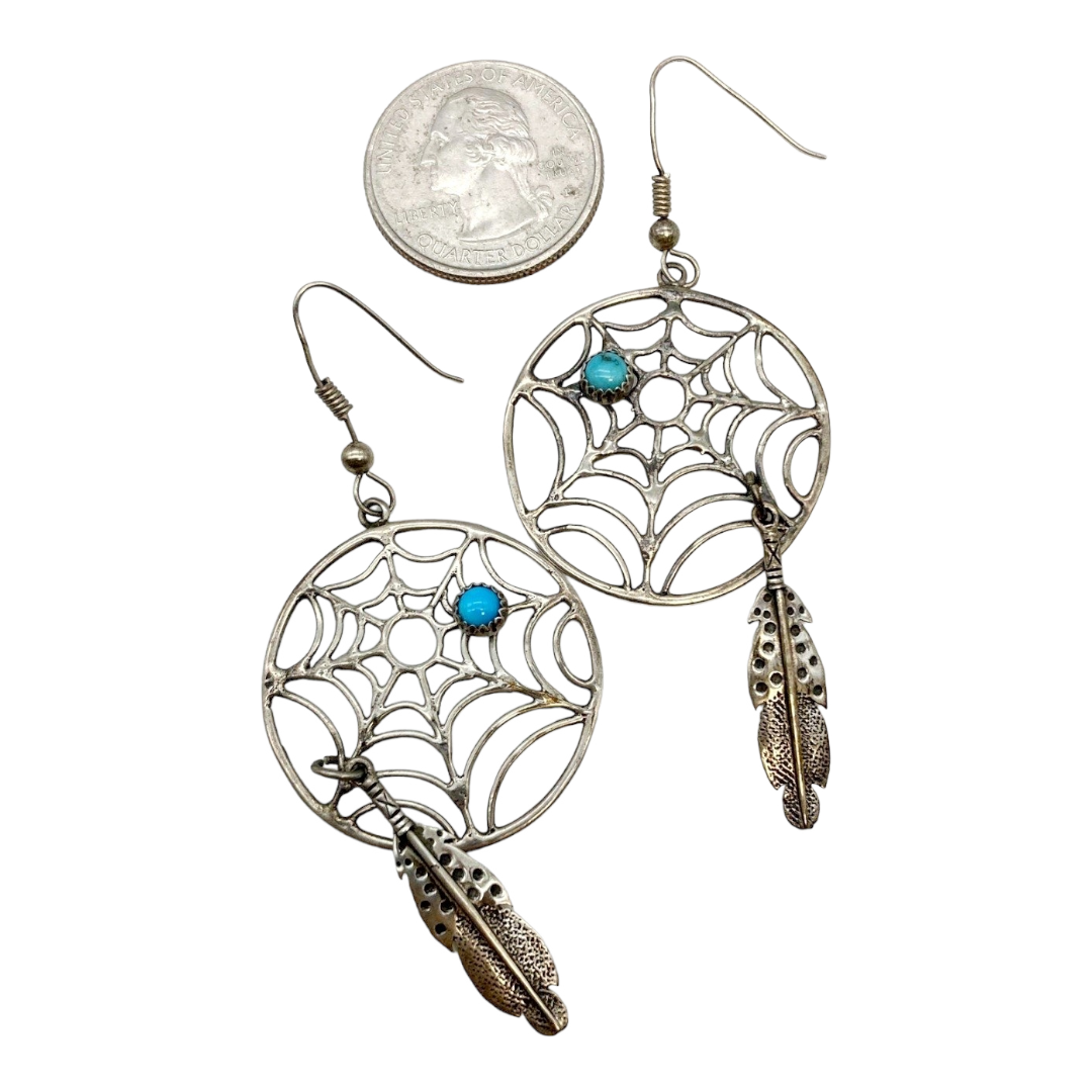 Beautiful *Sterling Silver Dangle "Dream Catcher" Earrings