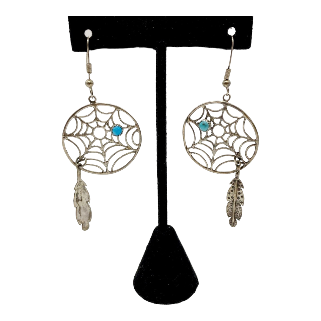 Beautiful *Sterling Silver Dangle "Dream Catcher" Earrings