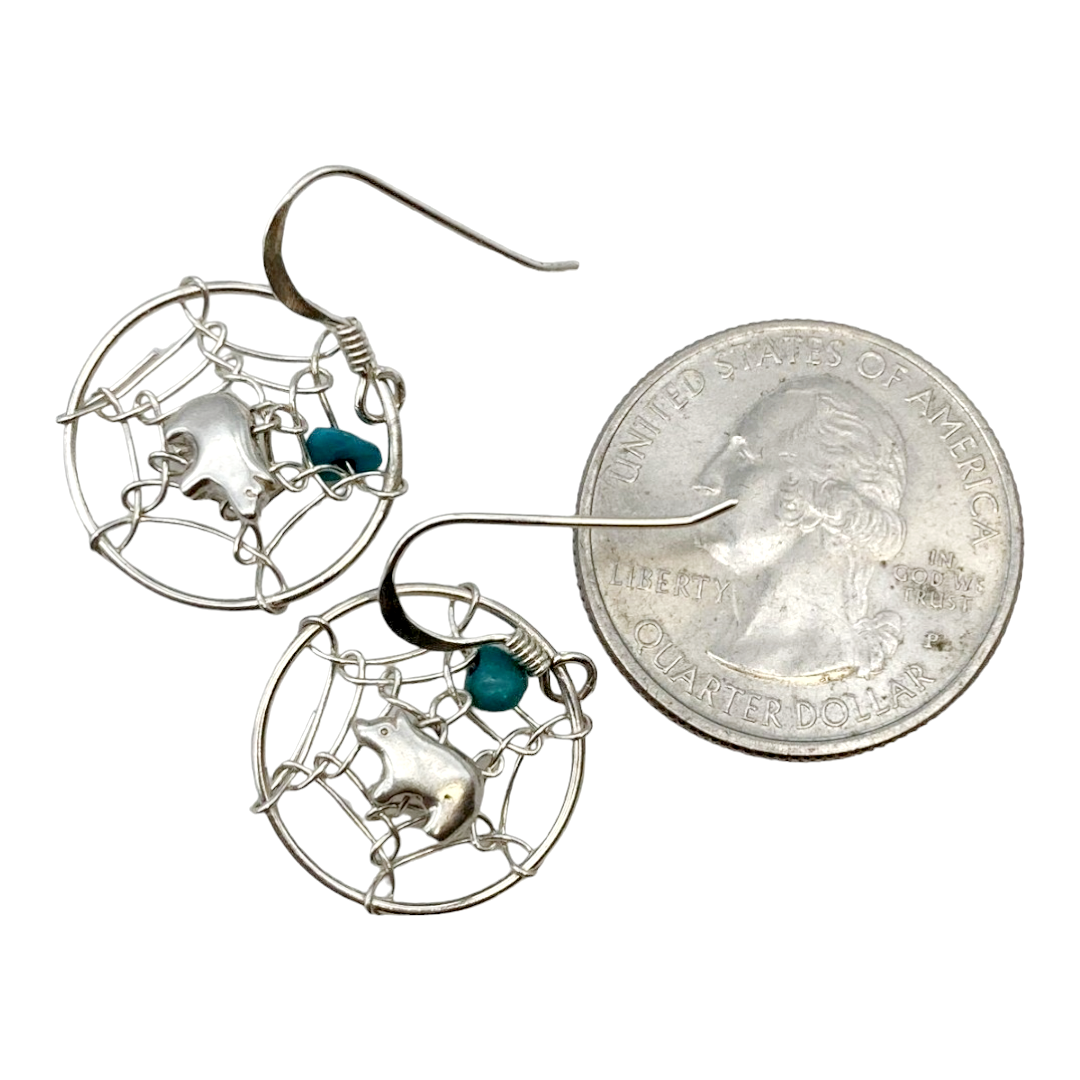 Beautiful *Sterling Silver Dangle "Bear Dream Catcher" Earrings