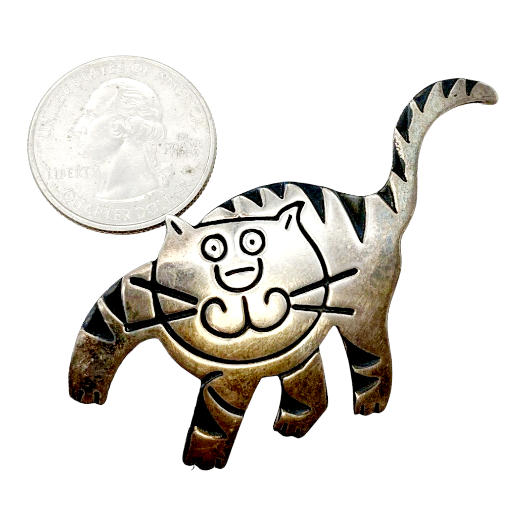 Cute *Smiling Sterling .925 Silver Cat Pin Brooch