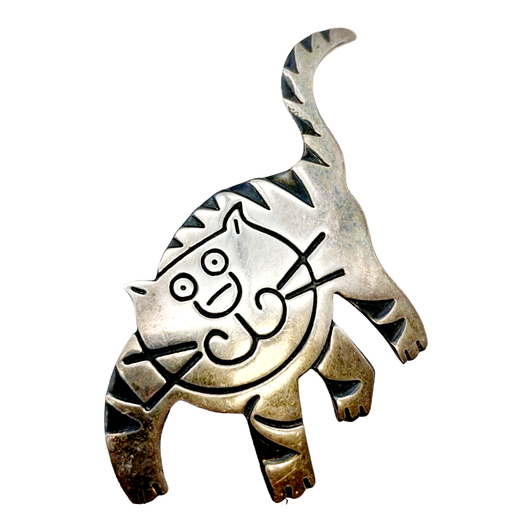 Cute *Smiling Sterling .925 Silver Cat Pin Brooch