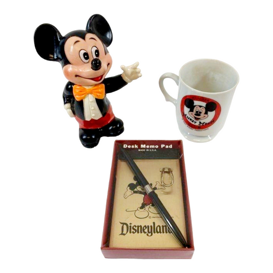 Vintage *Mickey Mouse CLUB CUP, BANK, DESK MEMO PAD & PEN Walt Disney