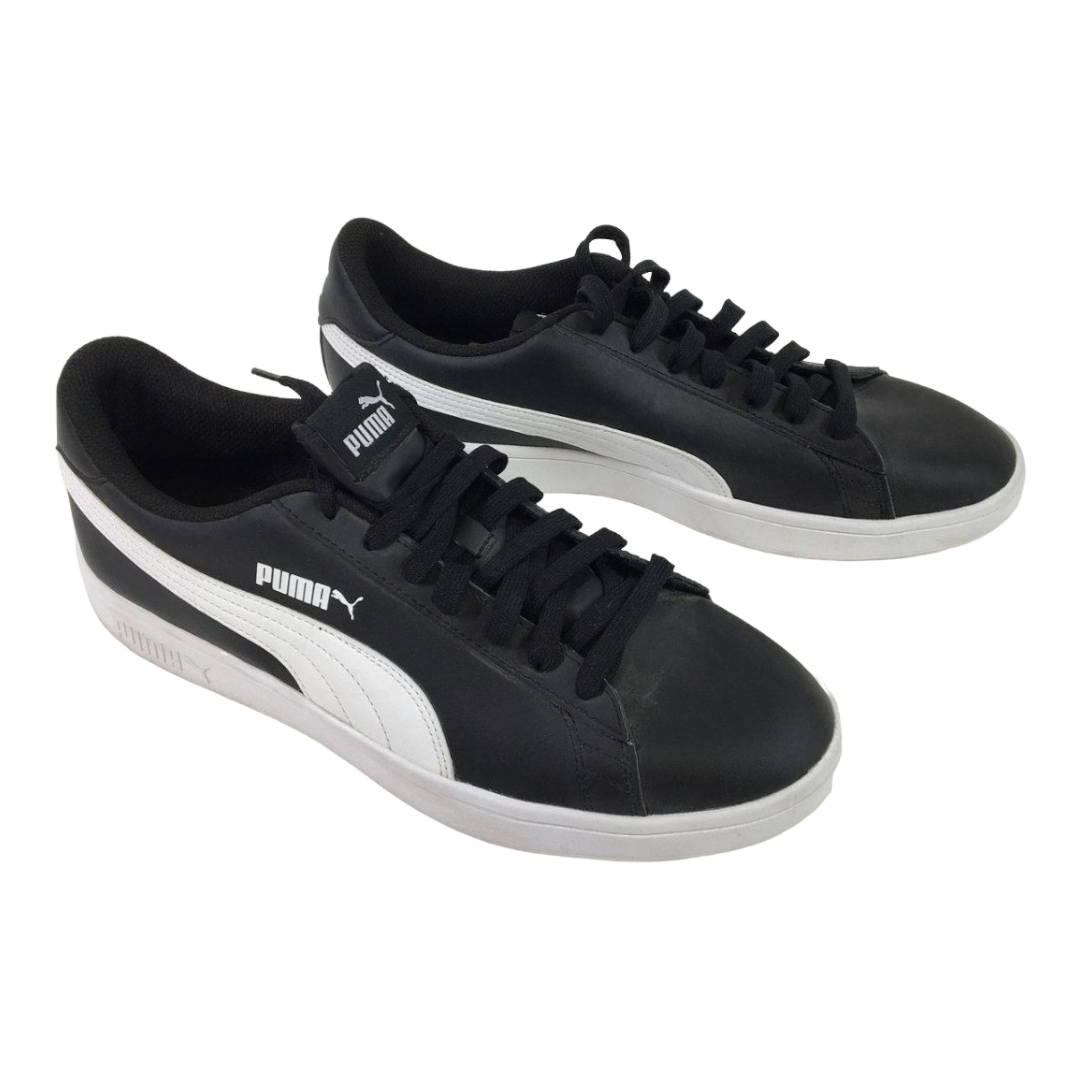 New *PUMA Men's Leather Flat Classic Black/White Sneakers (Sz 12)