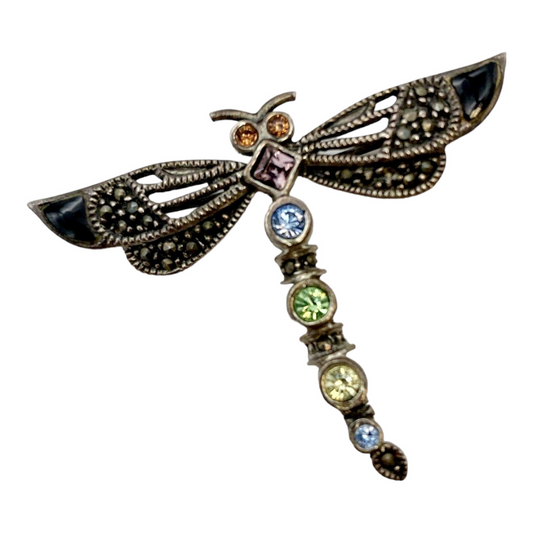 Beautiful *Sterling Silver .925 & Colorful Gem Dragonfly Broach