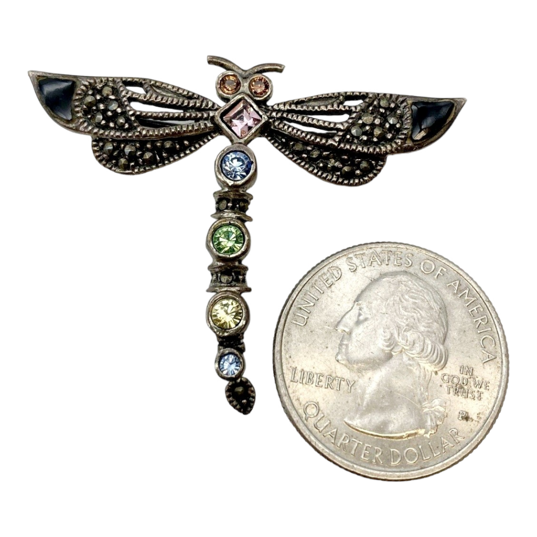 Beautiful *Sterling Silver .925 & Colorful Gem Dragonfly Broach