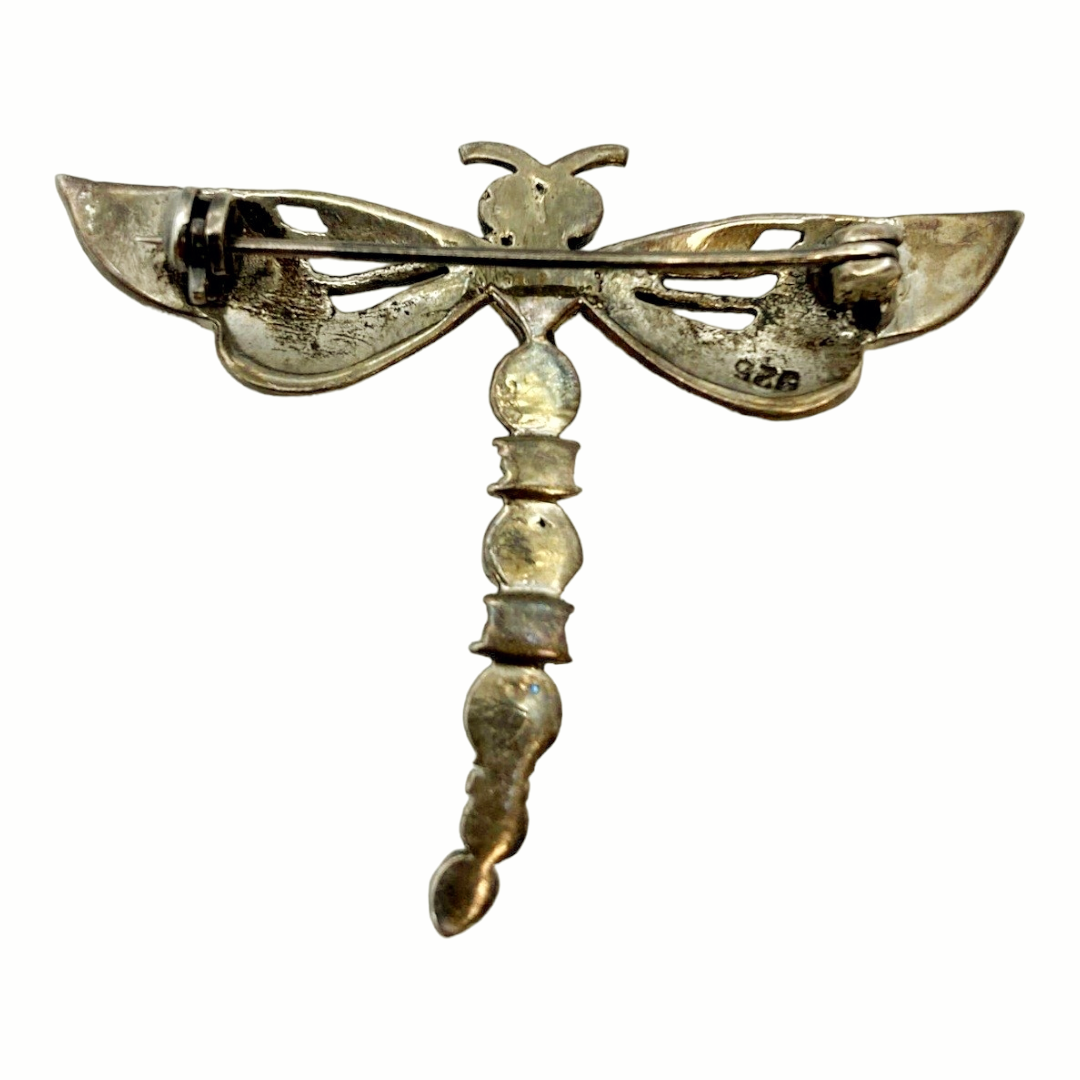 Beautiful *Sterling Silver .925 & Colorful Gem Dragonfly Broach