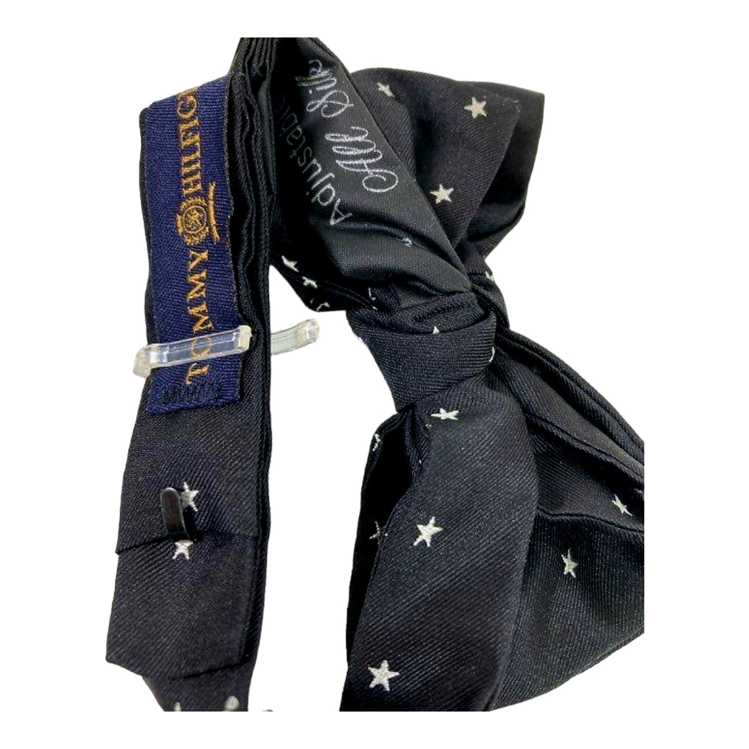 Tommy Hilfiger Silk Bow Tie & Cummerbund 'Black with Silver Stars' (Large)