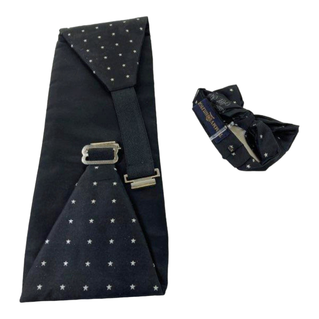 Tommy Hilfiger Silk Bow Tie & Cummerbund 'Black with Silver Stars' (Large)