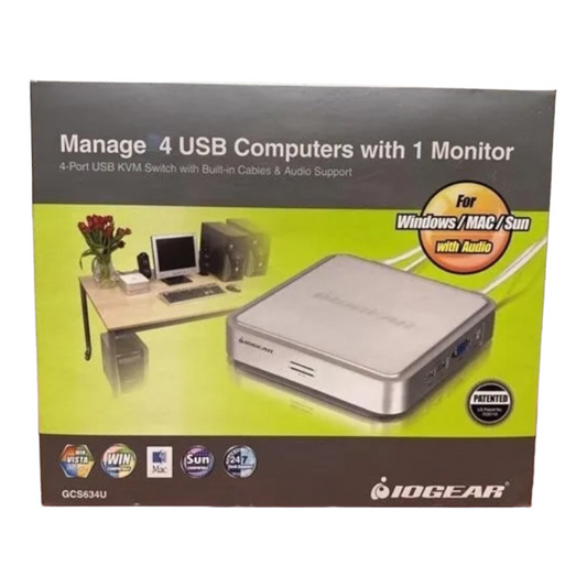 IOGear 4-Port USB KVM Switch w/ Built-in KVM Cables & Audio GCS634UW6