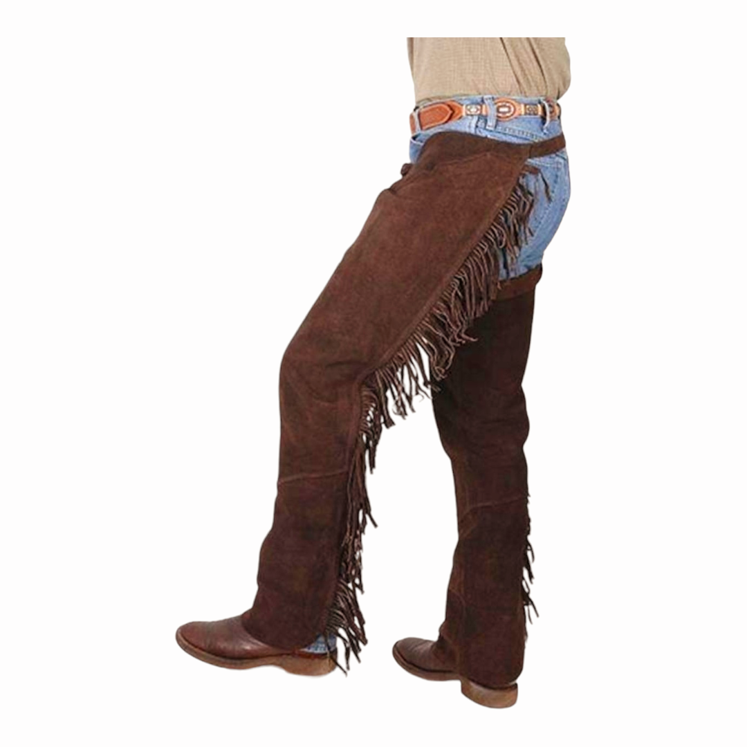 NIP *Tough 1 Brown Suede Leather Shotgun Chaps w/ Fringe (large)