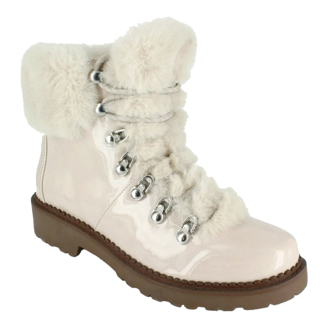 NIB *Women's Beige Faux Fur Lace Up Boot by Portland Boot Company (6.5)