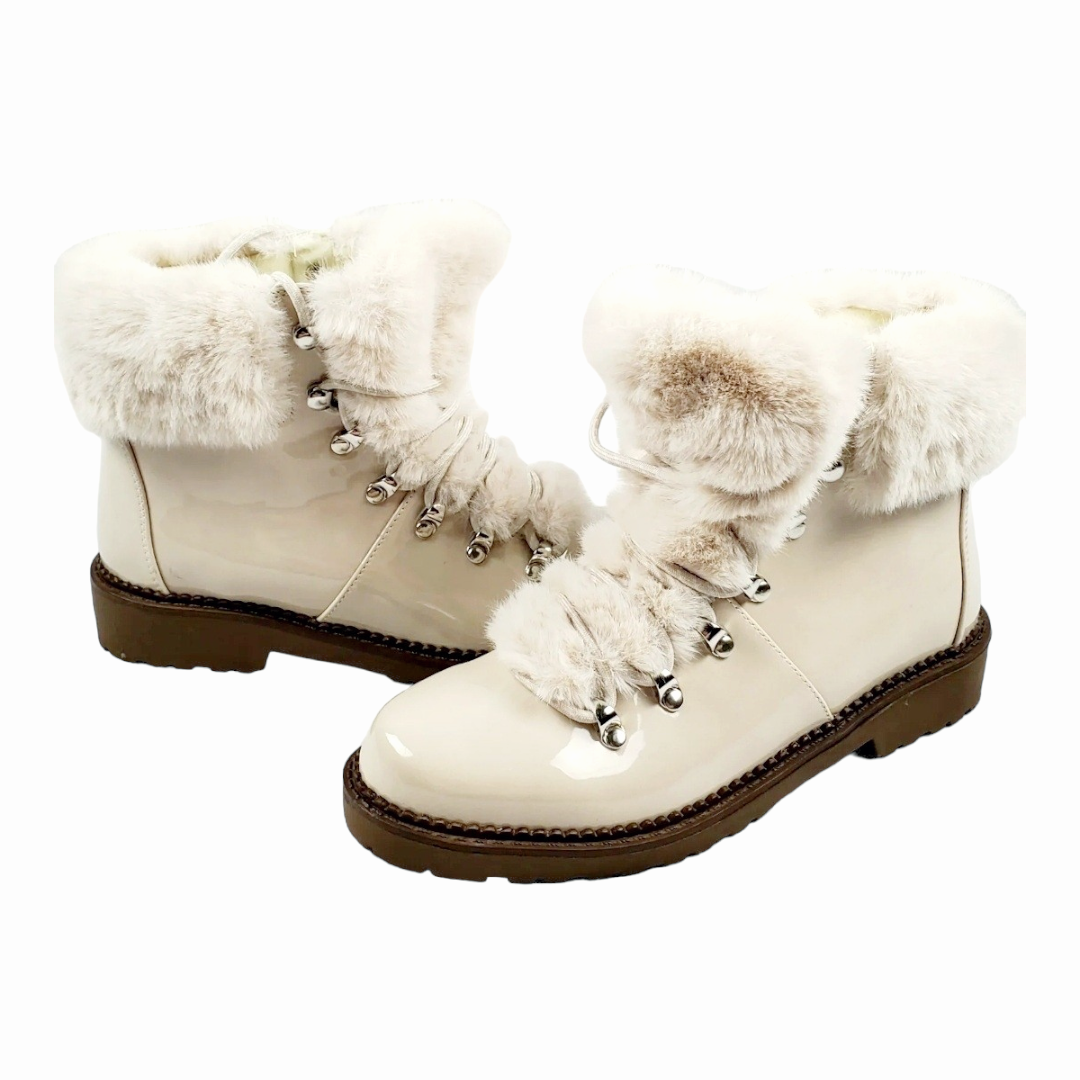 NIB *Women's Beige Faux Fur Lace Up Boot by Portland Boot Company (6.5)