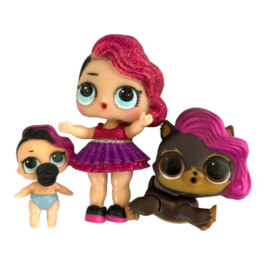 LOL Surprise Rocker Babe Doll w/ Glasses, Lil Sister & Ruff Rocker Puppy Dog