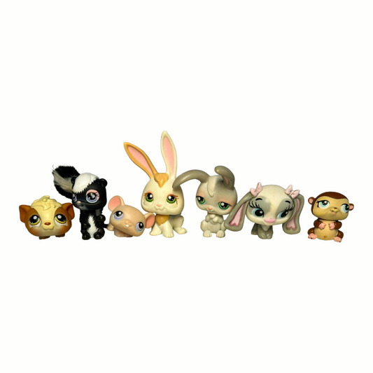 Littlest Pet Shop *Seven (7) Furry Forrest Friends Bunny Skunk Mice