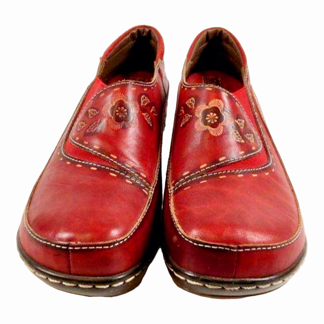 L'Artiste Red Leather Burbank Clogs Spring Step Women's Slip-On Shoes (Sz 39/8.5)