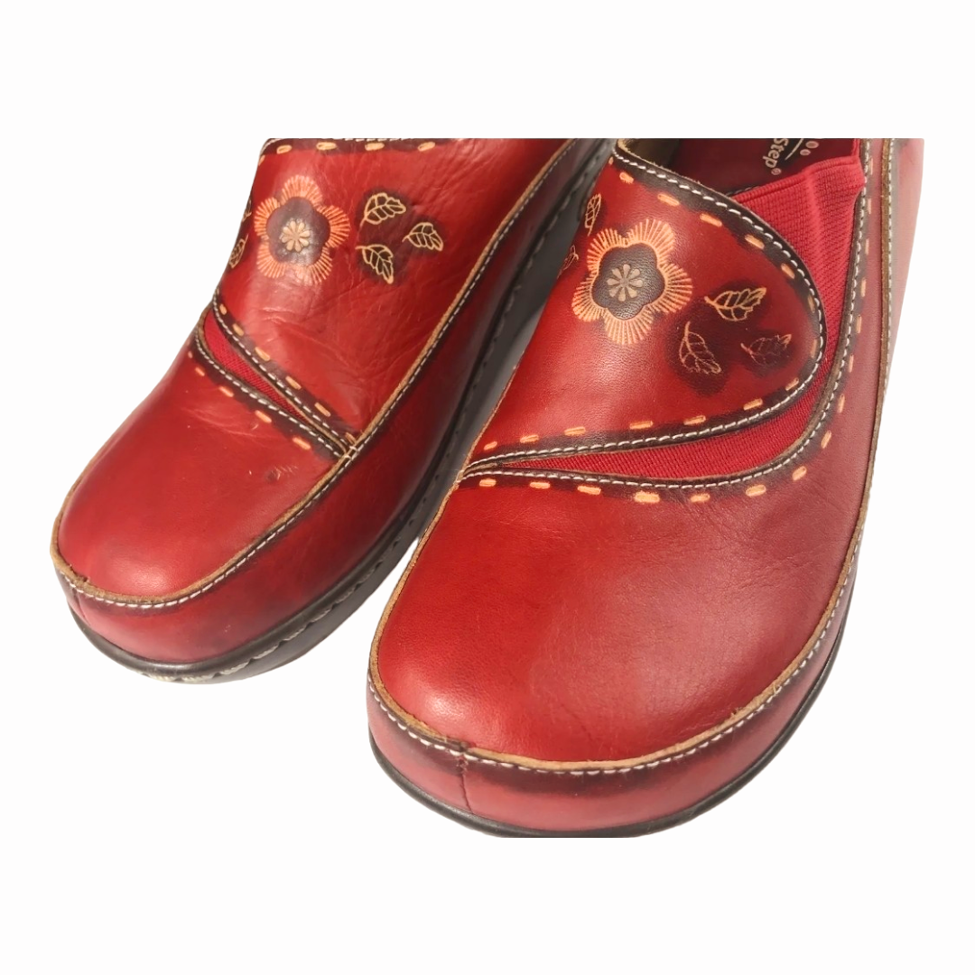 L'Artiste Red Leather Burbank Clogs Spring Step Women's Slip-On Shoes (Sz 39/8.5)