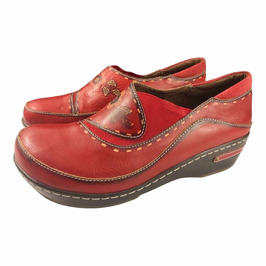 L'Artiste Red Leather Burbank Clogs Spring Step Women's Slip-On Shoes (Sz 39/8.5)