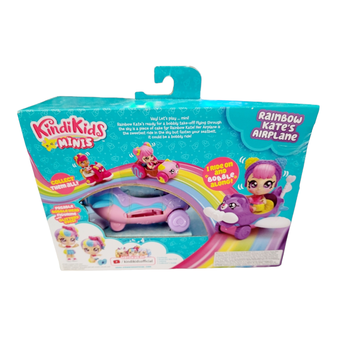 NEW *Kindi Kids Minis "Rainbow Kate's Airplane" Collectible Vehicle & Bobble Head Figure