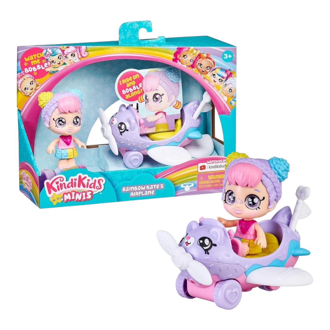 NEW *Kindi Kids Minis "Rainbow Kate's Airplane" Collectible Vehicle & Bobble Head Figure