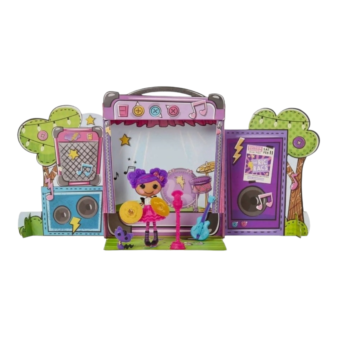 NEW *Lalaloopsy Mini Doll - Storm E. Sky w/ Cat, 3" Rocker Musician Purple Doll w/ Mini Guitar