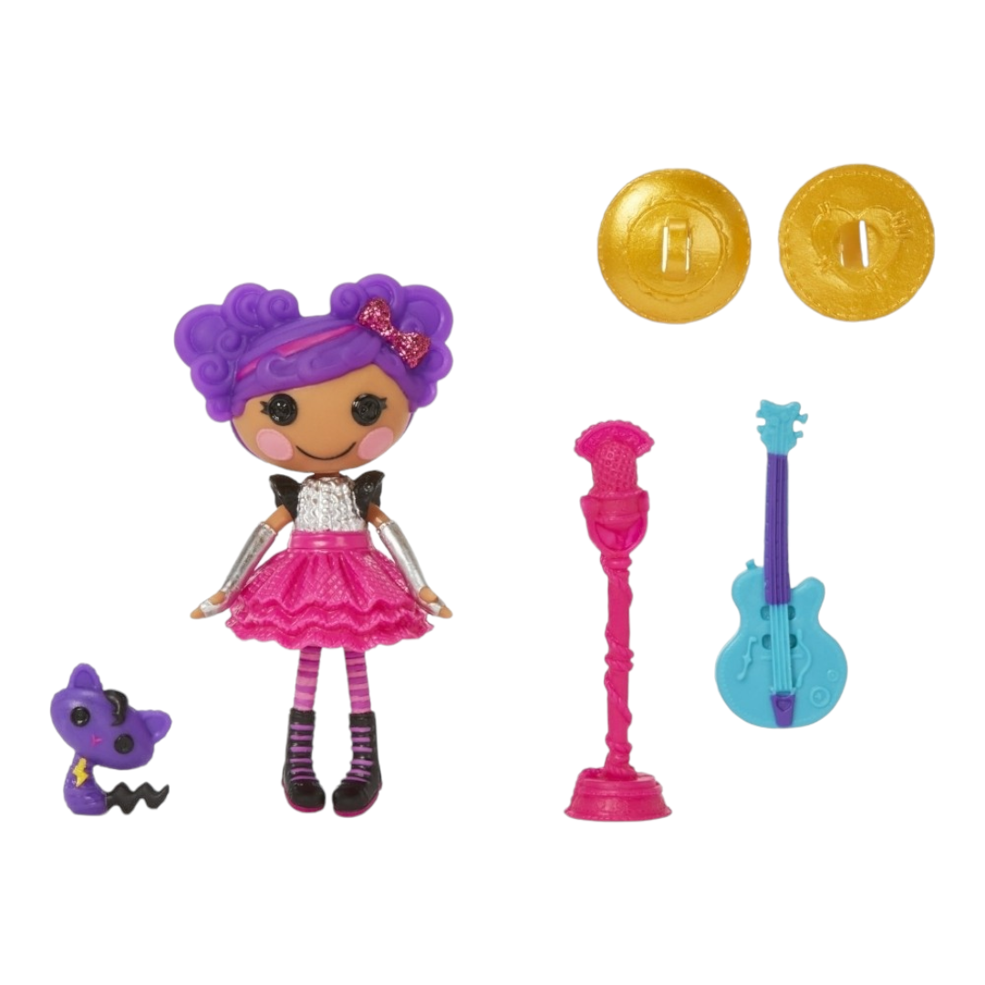 NEW *Lalaloopsy Mini Doll - Storm E. Sky w/ Cat, 3" Rocker Musician Purple Doll w/ Mini Guitar
