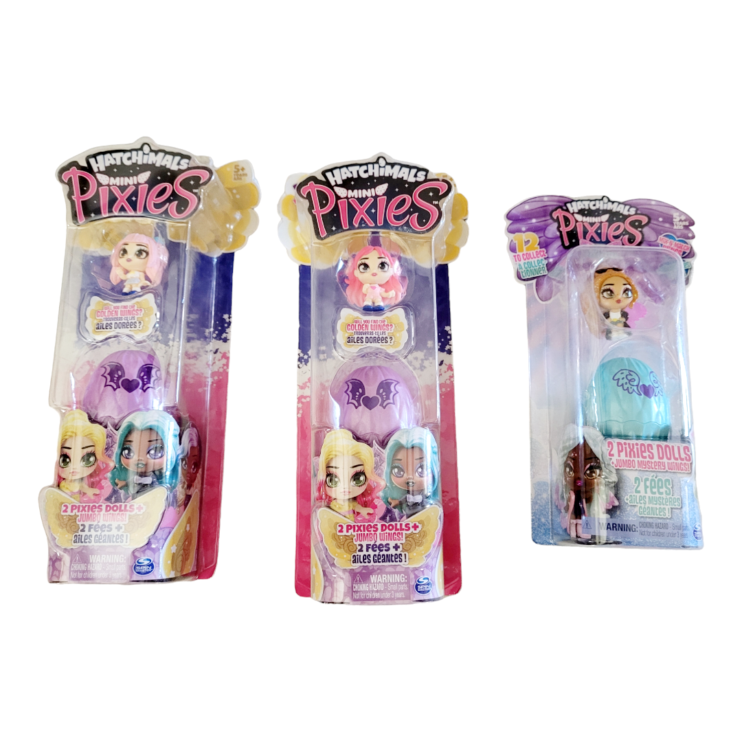 NEW *Collection of (3) Hatchimals & Mini Pixies (2 Pixies Dolls + Jumbo Wings)