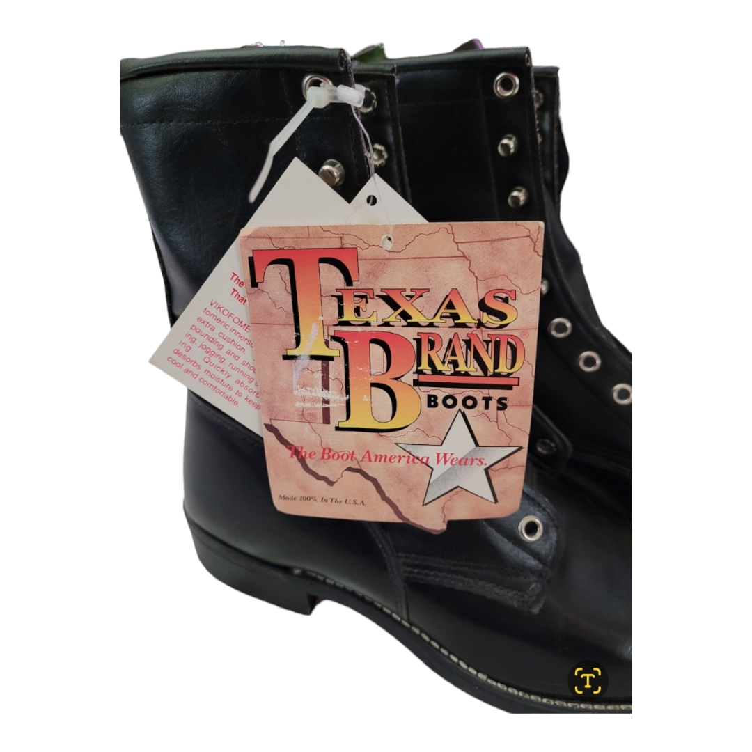 NEW *Texas Brand, Youth Size  6.5 Black Leather Lace Padock Cowboy Western Black Boots