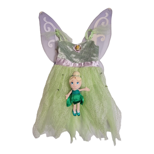 Adorable *Mint Disney Green Fairy Pixie Costume w/ Wings + Matching Doll (sz 4-6x)