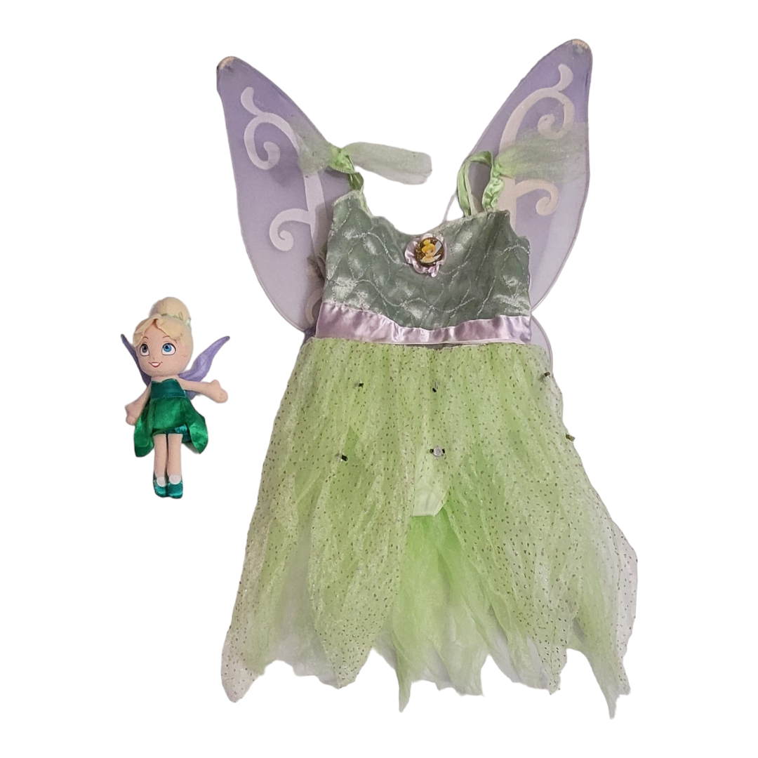 Adorable *Mint Disney Green Fairy Pixie Costume w/ Wings + Matching Doll (sz 4-6x)