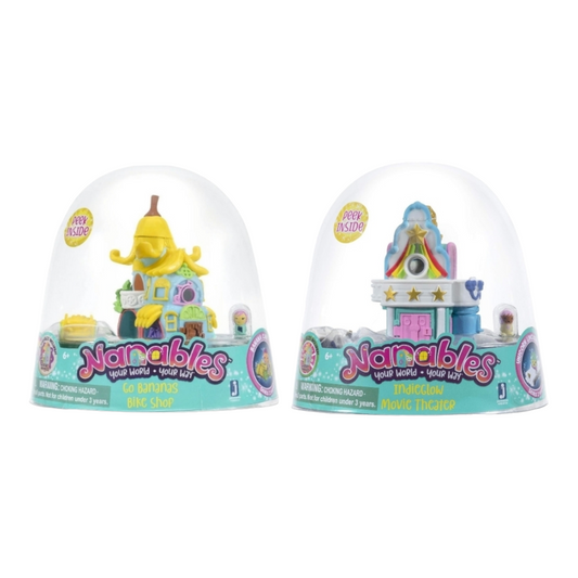NEW *Two (2) Nanables Mini Houses + (Go Bananas Bike Shop & Indieglow Movie Theater)