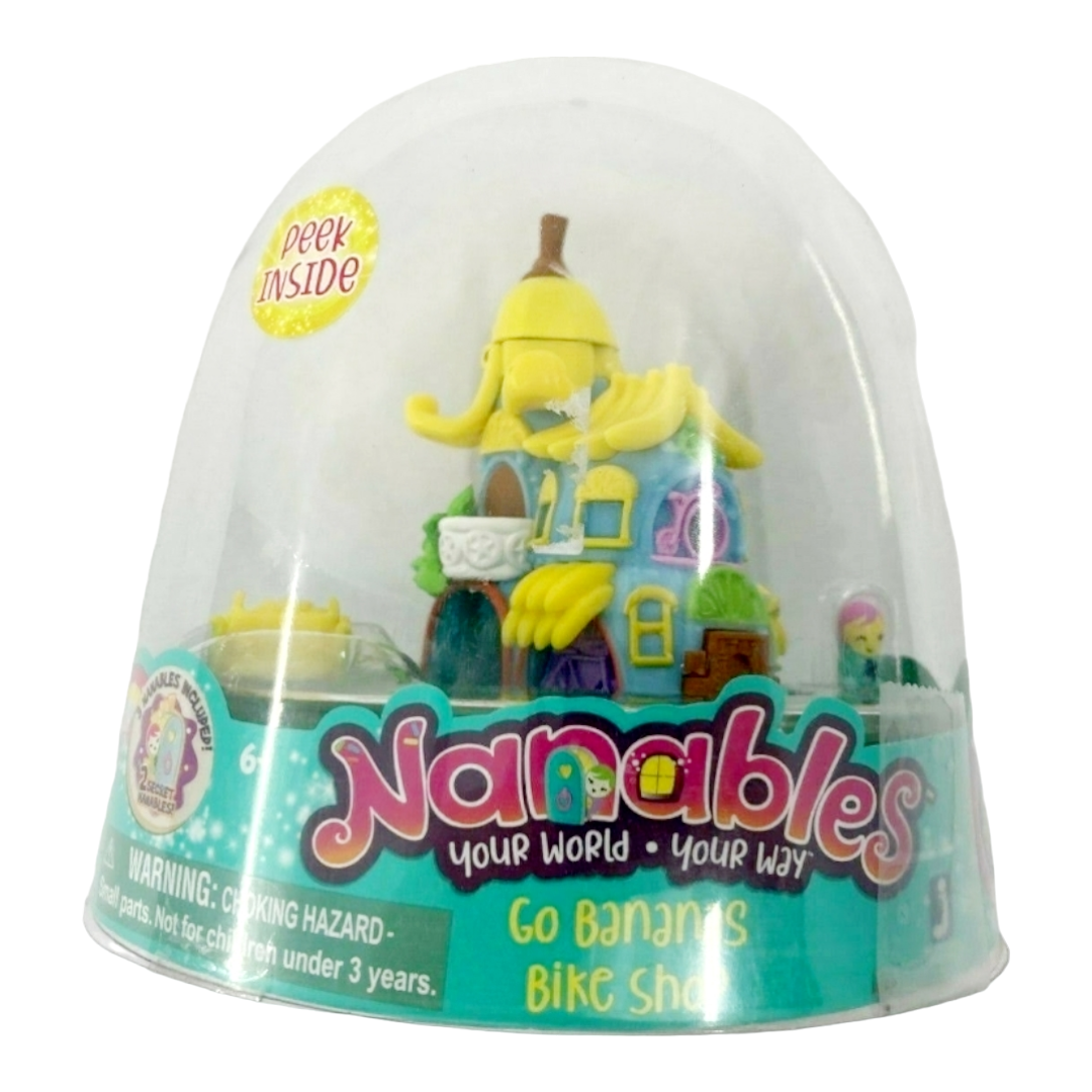 NEW *Two (2) Nanables Mini Houses + (Go Bananas Bike Shop & Indieglow Movie Theater)