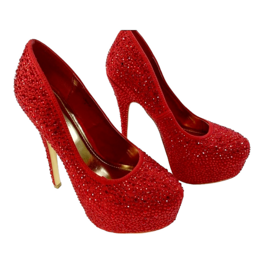 Red Rhinestone 5.5" High Heel 1.5" Hidden Platform Sexy Stile Shoe (Size 8)
