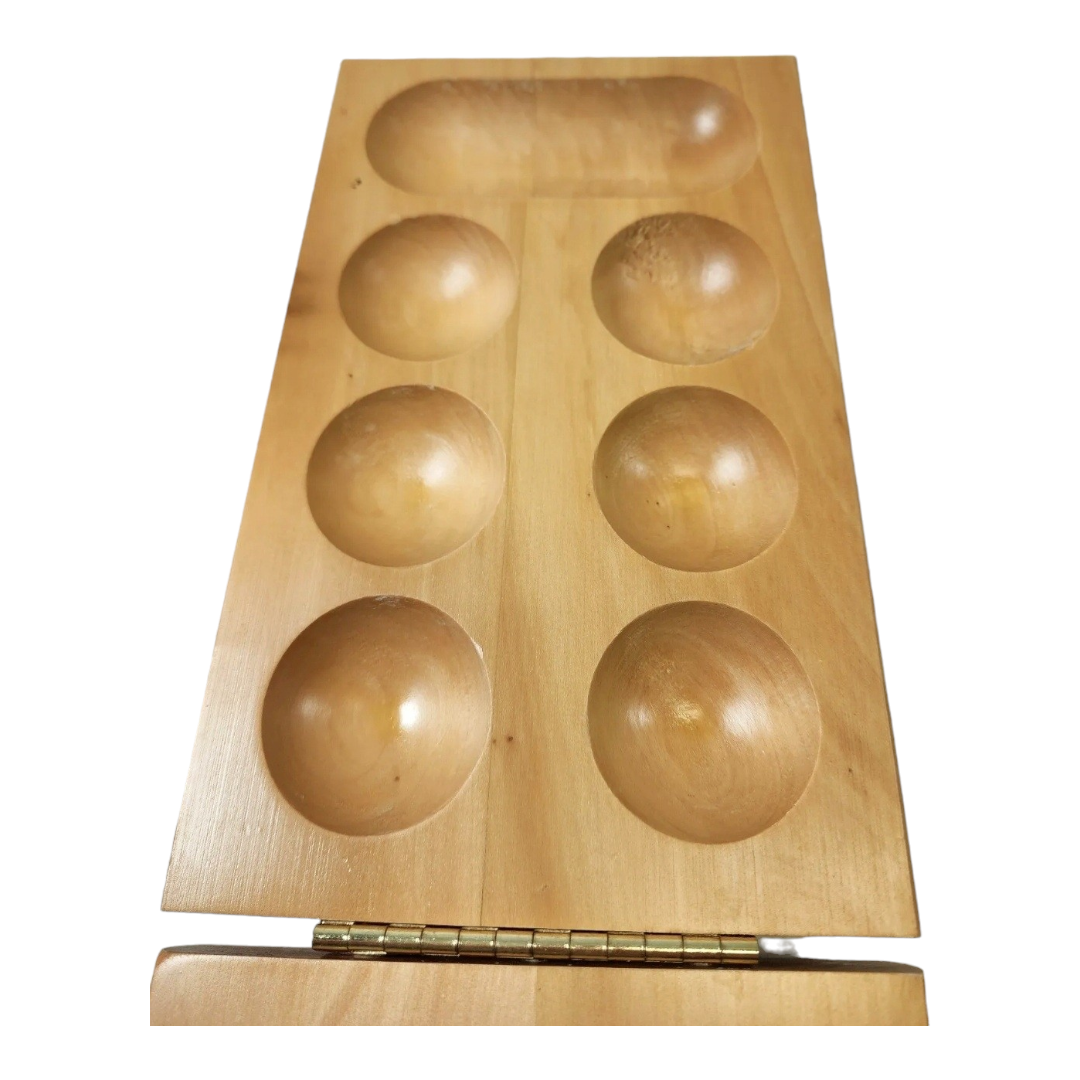 NEW *Travel Premier Mancala Folding Hinged Solid Wood Game Board w/ Stones (2001)