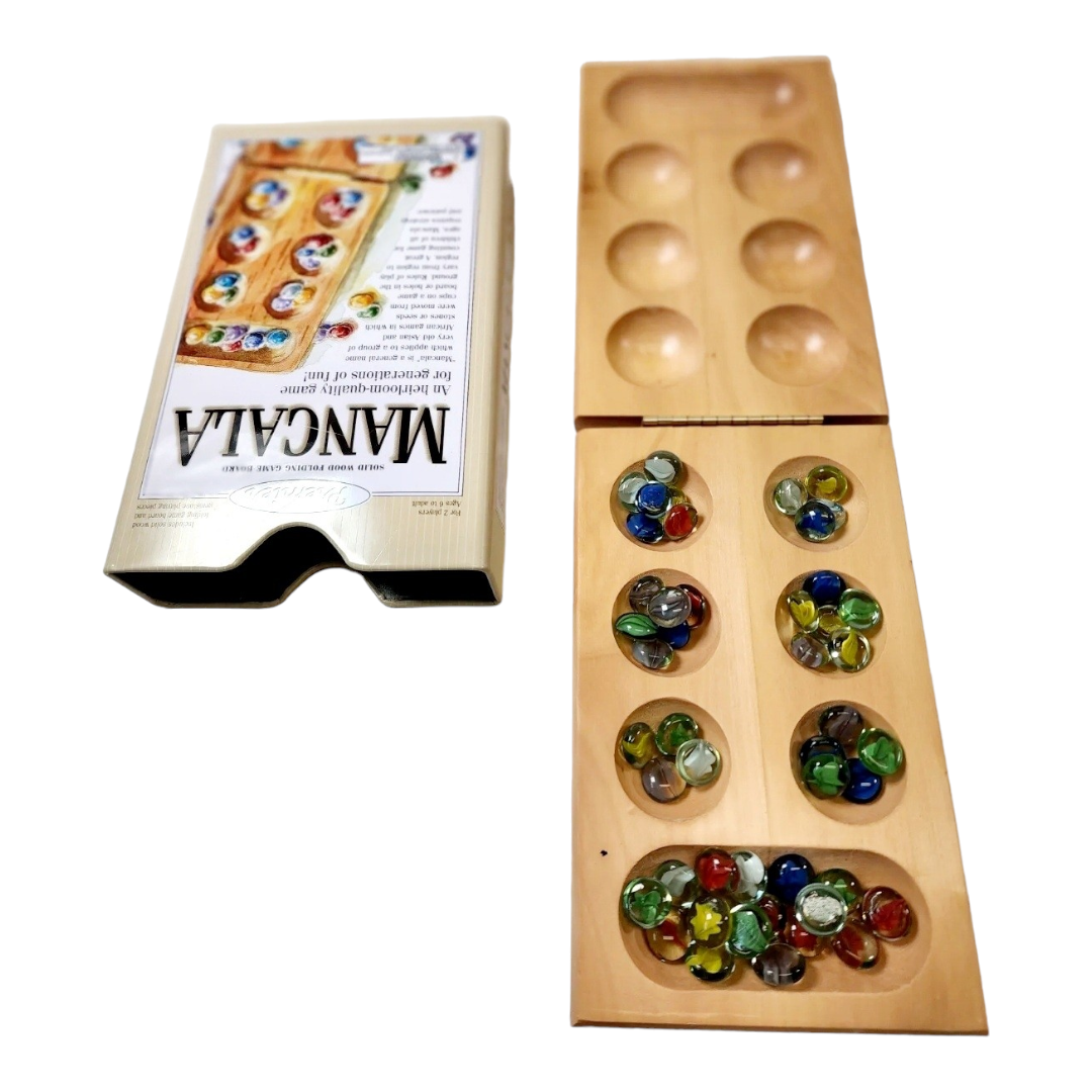 NEW *Travel Premier Mancala Folding Hinged Solid Wood Game Board w/ Stones (2001)