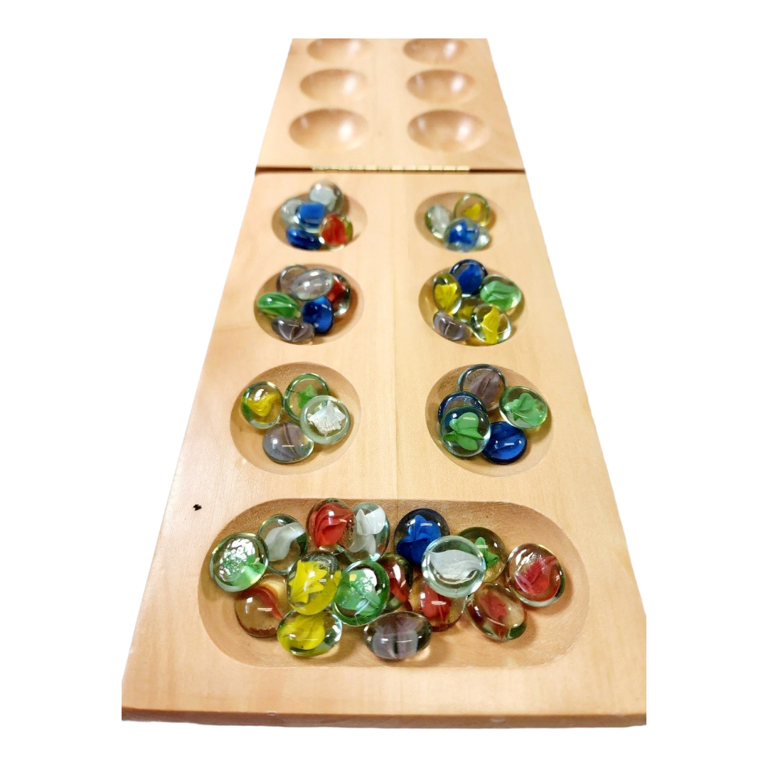 NEW *Travel Premier Mancala Folding Hinged Solid Wood Game Board w/ Stones (2001)