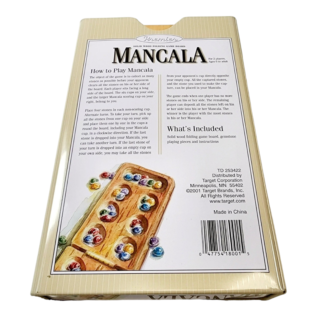 NEW *Travel Premier Mancala Folding Hinged Solid Wood Game Board w/ Stones (2001)