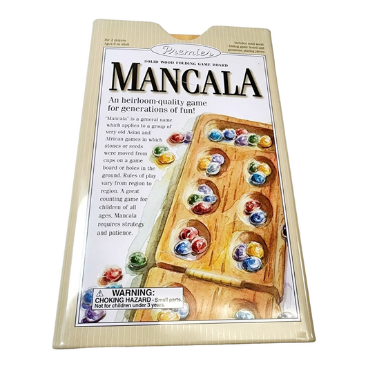 NEW *Travel Premier Mancala Folding Hinged Solid Wood Game Board w/ Stones (2001)