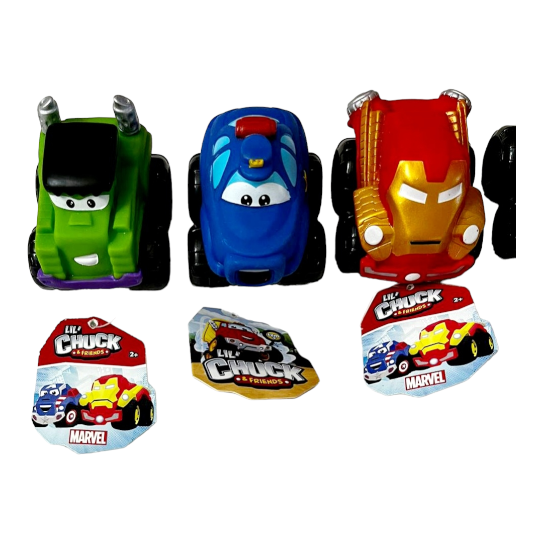 NEW *Lot of Seven (7) Lil' Chuck & Friends Marvel Cars Trucks Ironman Spiderman +