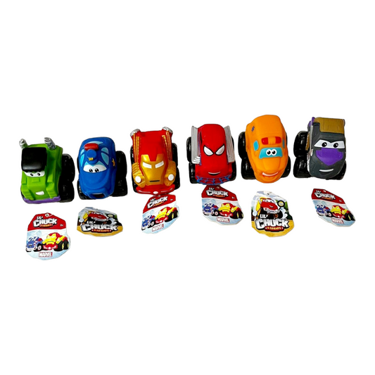 NEW *Lot of Seven (7) Lil' Chuck & Friends Marvel Cars Trucks Ironman Spiderman +