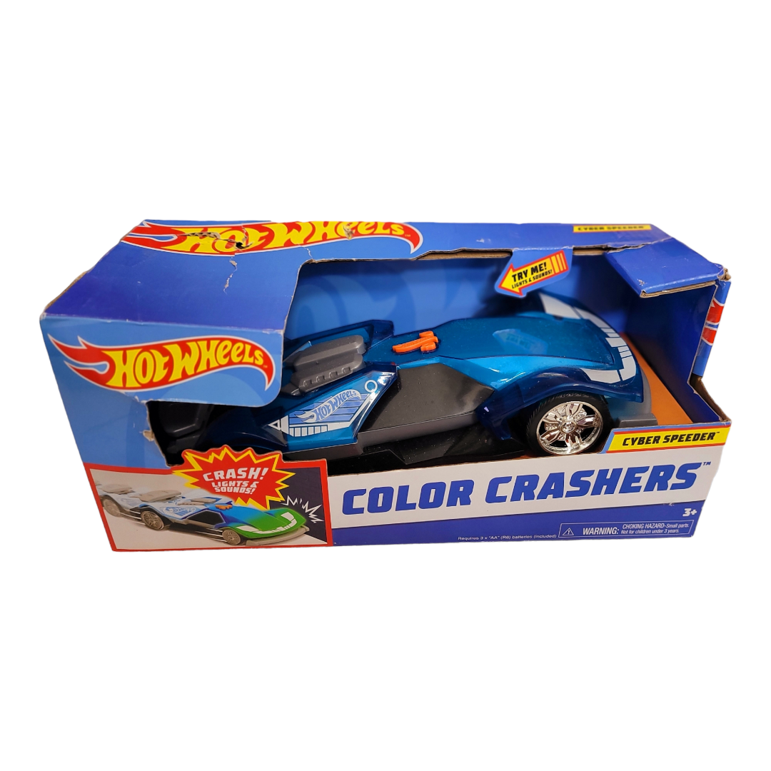 NEW *Hot Wheels "Blue Color Crashers" 10" (Cyber Speeder) Neon Bright-Lights & Sound