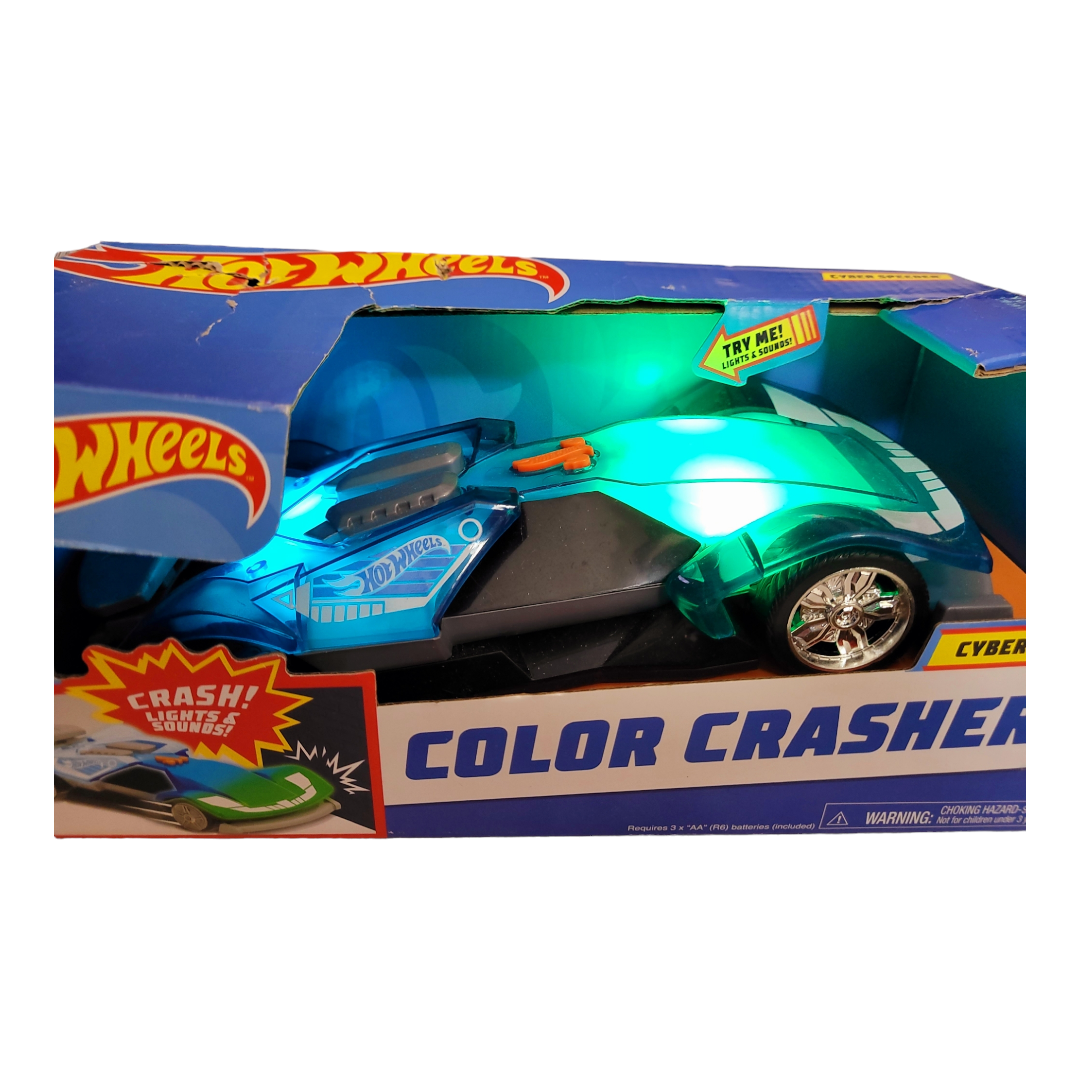 NEW *Hot Wheels "Blue Color Crashers" 10" (Cyber Speeder) Neon Bright-Lights & Sound