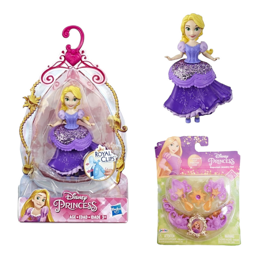 NEW *Disney "Princess Rapunzel" Doll Glittery Purple One-Clip Dress + Jewelry Set