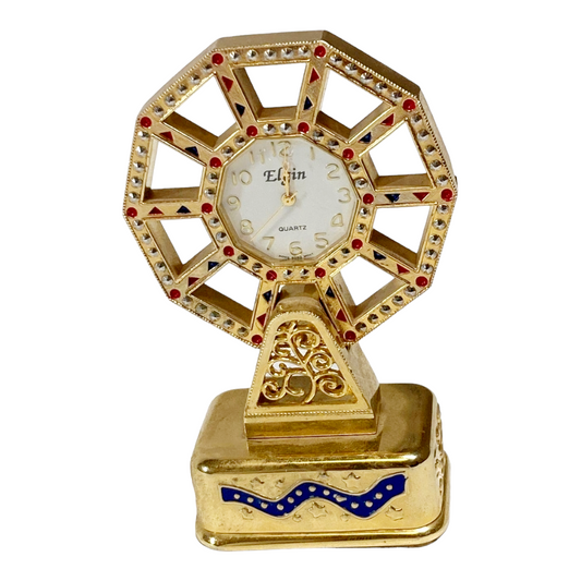 Vintage *Elgin Mini Ferris Wheel Collectible Clock Gold Tone Multifrigo Vera Bradley