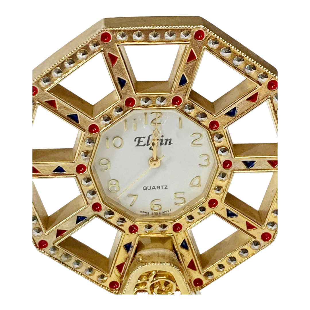 Vintage *Elgin Mini Ferris Wheel Collectible Clock Gold Tone Multifrigo Vera Bradley