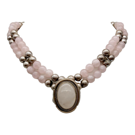 Stunning *J. James Sterling Silver Rose Quartz 14" Necklace Choker
